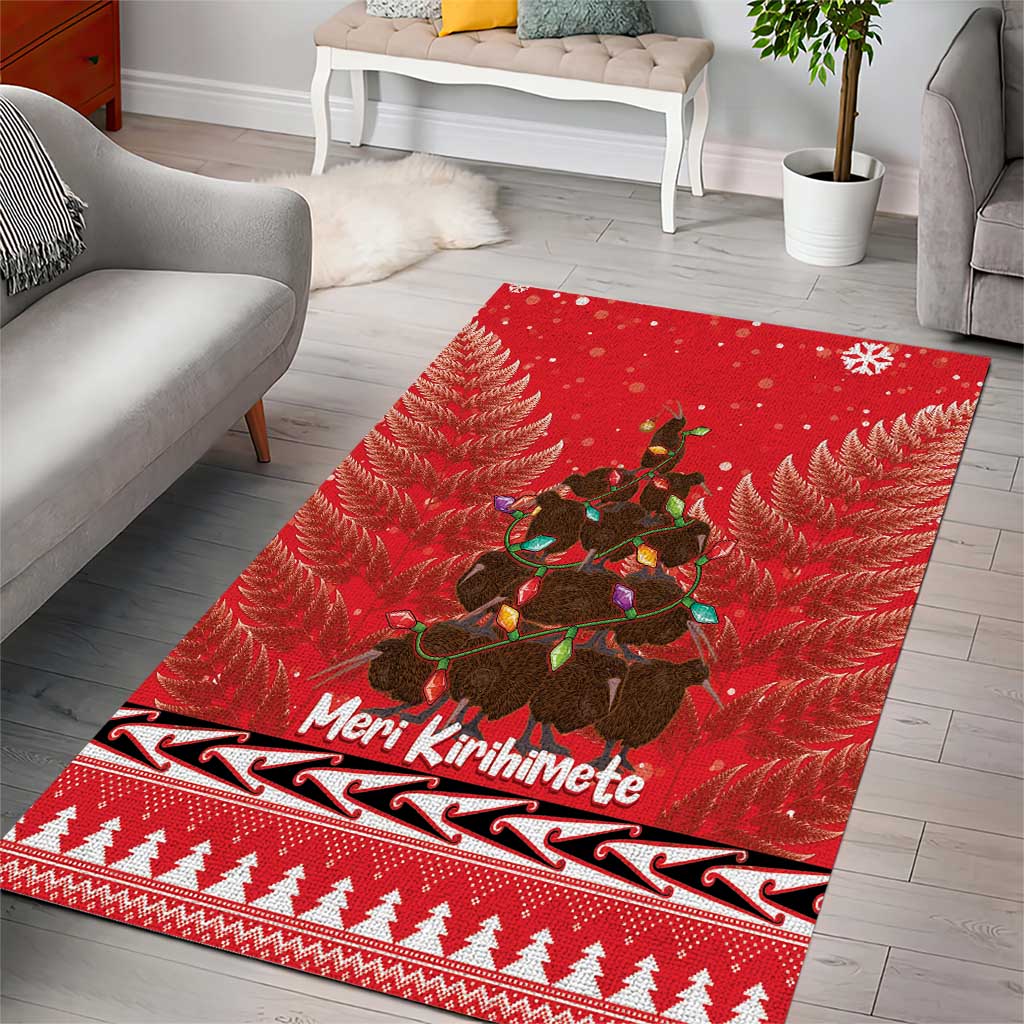 Kiwi New Zealand Christmas Area Rug Meri Kirihimete Silver Fern - Red Color LT14 - Polynesian Pride