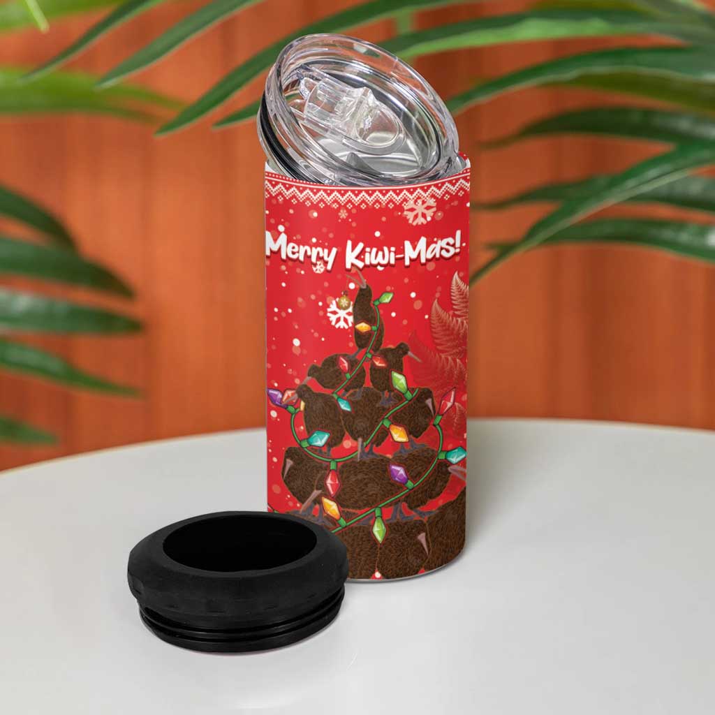 Kiwi New Zealand Christmas 4 in 1 Can Cooler Tumbler Meri Kirihimete Silver Fern - Red Color LT14 - Polynesian Pride