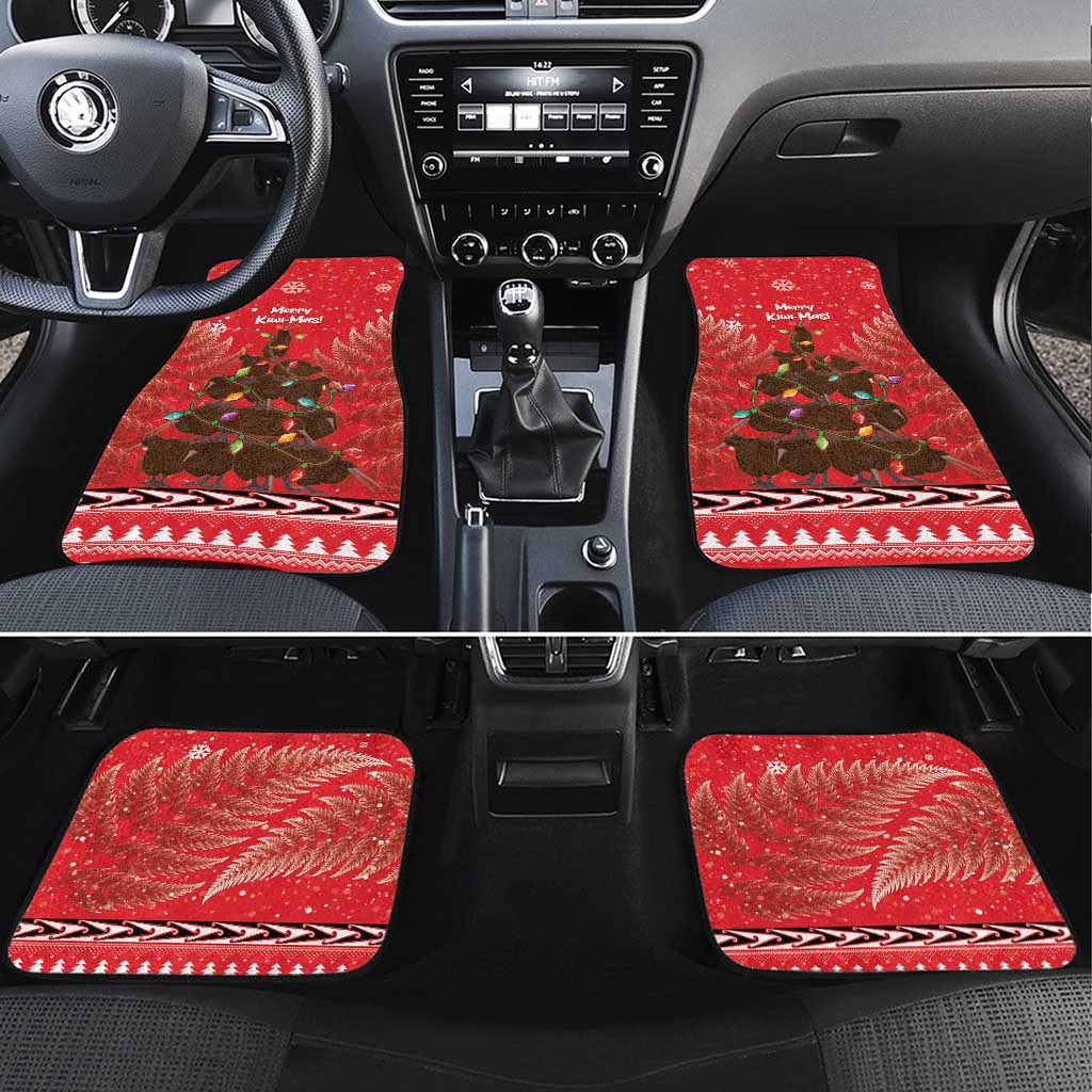 Kiwi New Zealand Christmas Car Mats Meri Kirihimete Silver Fern - Red Color LT14 Set 4pcs Red - Polynesian Pride