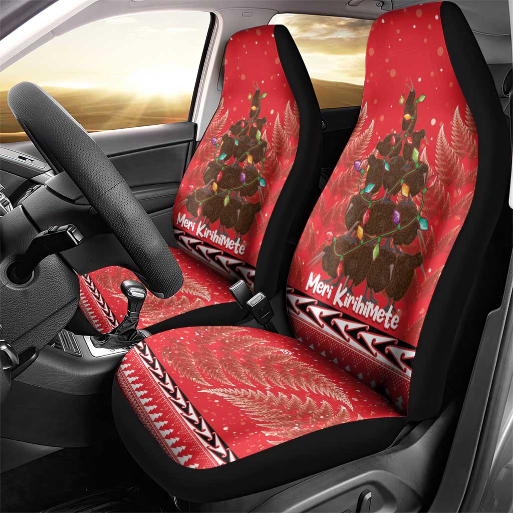 Kiwi New Zealand Christmas Car Seat Cover Meri Kirihimete Silver Fern - Red Color LT14 - Polynesian Pride