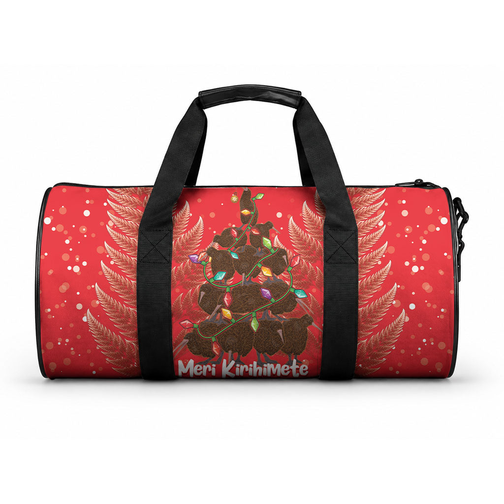 Kiwi New Zealand Christmas Duffle Bag Meri Kirihimete Silver Fern - Red Color LT14 One size Red - Polynesian Pride