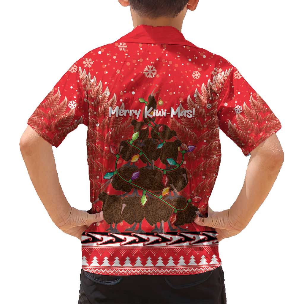 Kiwi New Zealand Christmas Family Matching Long Sleeve Bodycon Dress and Hawaiian Shirt Meri Kirihimete Silver Fern - Red Color LT14 - Polynesian Pride