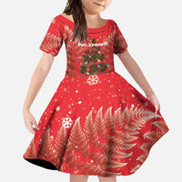 Kiwi New Zealand Christmas Family Matching Mermaid Dress and Hawaiian Shirt Meri Kirihimete Silver Fern - Red Color LT14 Daughter's Dress Red - Polynesian Pride