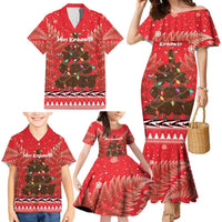 Kiwi New Zealand Christmas Family Matching Mermaid Dress and Hawaiian Shirt Meri Kirihimete Silver Fern - Red Color LT14 - Polynesian Pride