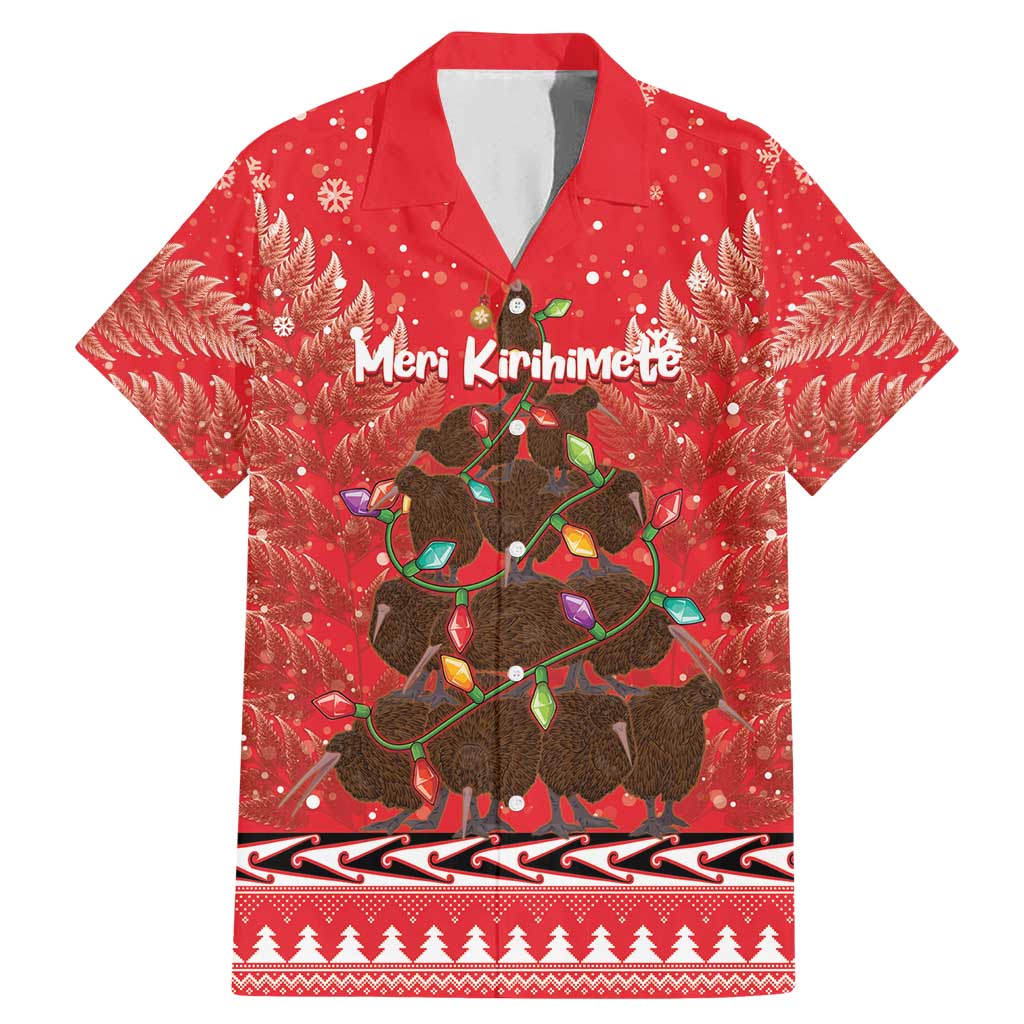 Kiwi New Zealand Christmas Family Matching Mermaid Dress and Hawaiian Shirt Meri Kirihimete Silver Fern - Red Color LT14 Dad's Shirt - Short Sleeve Red - Polynesian Pride
