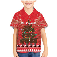 Kiwi New Zealand Christmas Family Matching Mermaid Dress and Hawaiian Shirt Meri Kirihimete Silver Fern - Red Color LT14 Son's Shirt Red - Polynesian Pride