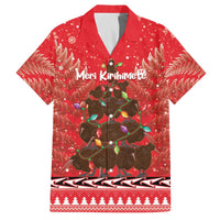 Kiwi New Zealand Christmas Family Matching Off The Shoulder Long Sleeve Dress and Hawaiian Shirt Meri Kirihimete Silver Fern - Red Color LT14 Dad's Shirt - Short Sleeve Red - Polynesian Pride