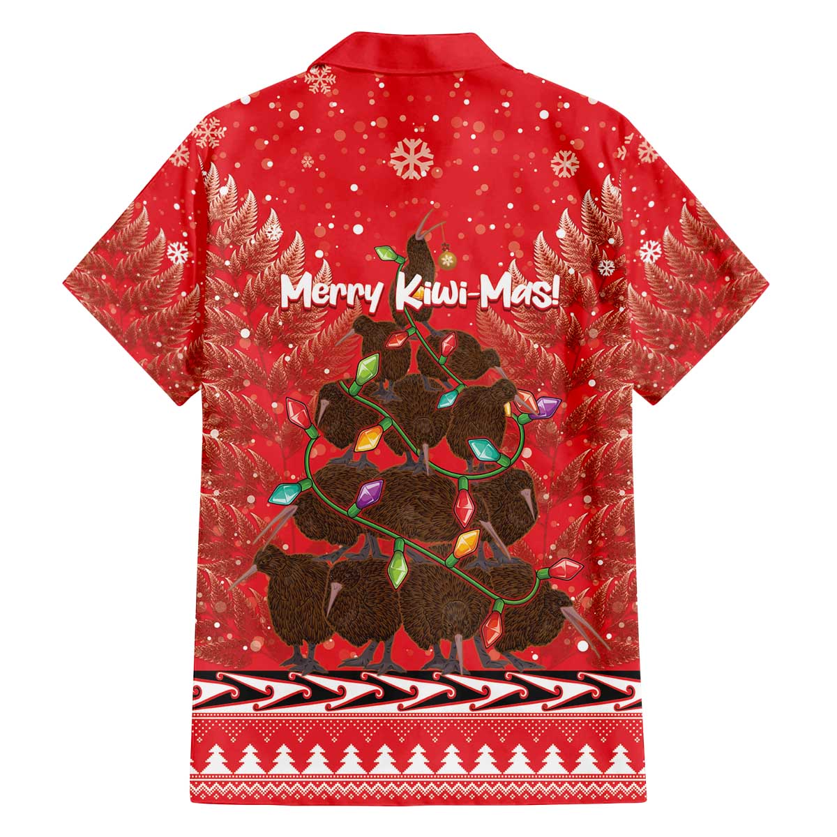 Kiwi New Zealand Christmas Family Matching Off The Shoulder Long Sleeve Dress and Hawaiian Shirt Meri Kirihimete Silver Fern - Red Color LT14 - Polynesian Pride