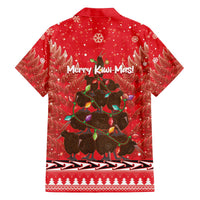Kiwi New Zealand Christmas Family Matching Off The Shoulder Long Sleeve Dress and Hawaiian Shirt Meri Kirihimete Silver Fern - Red Color LT14 - Polynesian Pride