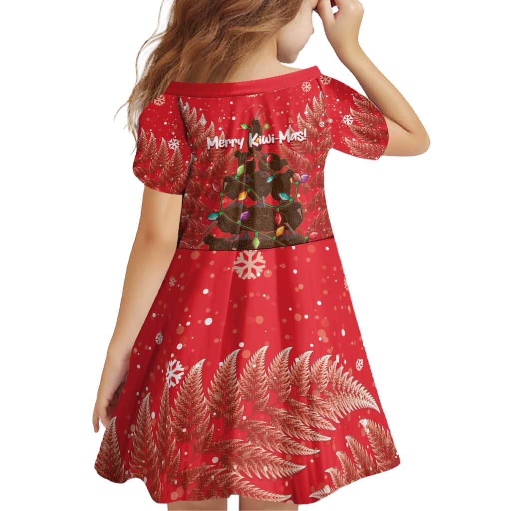 Kiwi New Zealand Christmas Family Matching Off Shoulder Short Dress and Hawaiian Shirt Meri Kirihimete Silver Fern - Red Color LT14 - Polynesian Pride