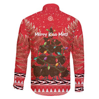 Kiwi New Zealand Christmas Family Matching Off Shoulder Short Dress and Hawaiian Shirt Meri Kirihimete Silver Fern - Red Color LT14 - Polynesian Pride