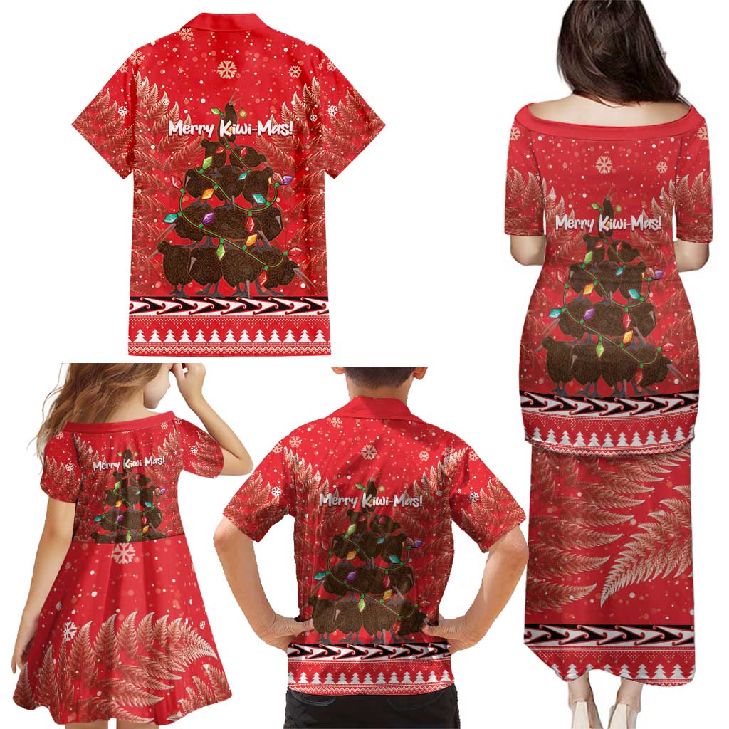 Kiwi New Zealand Christmas Family Matching Puletasi and Hawaiian Shirt Meri Kirihimete Silver Fern - Red Color LT14 - Polynesian Pride