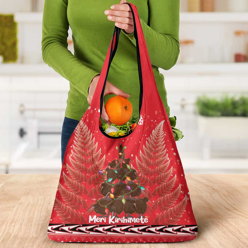 Kiwi New Zealand Christmas Grocery Bag Meri Kirihimete Silver Fern - Red Color LT14 - Polynesian Pride
