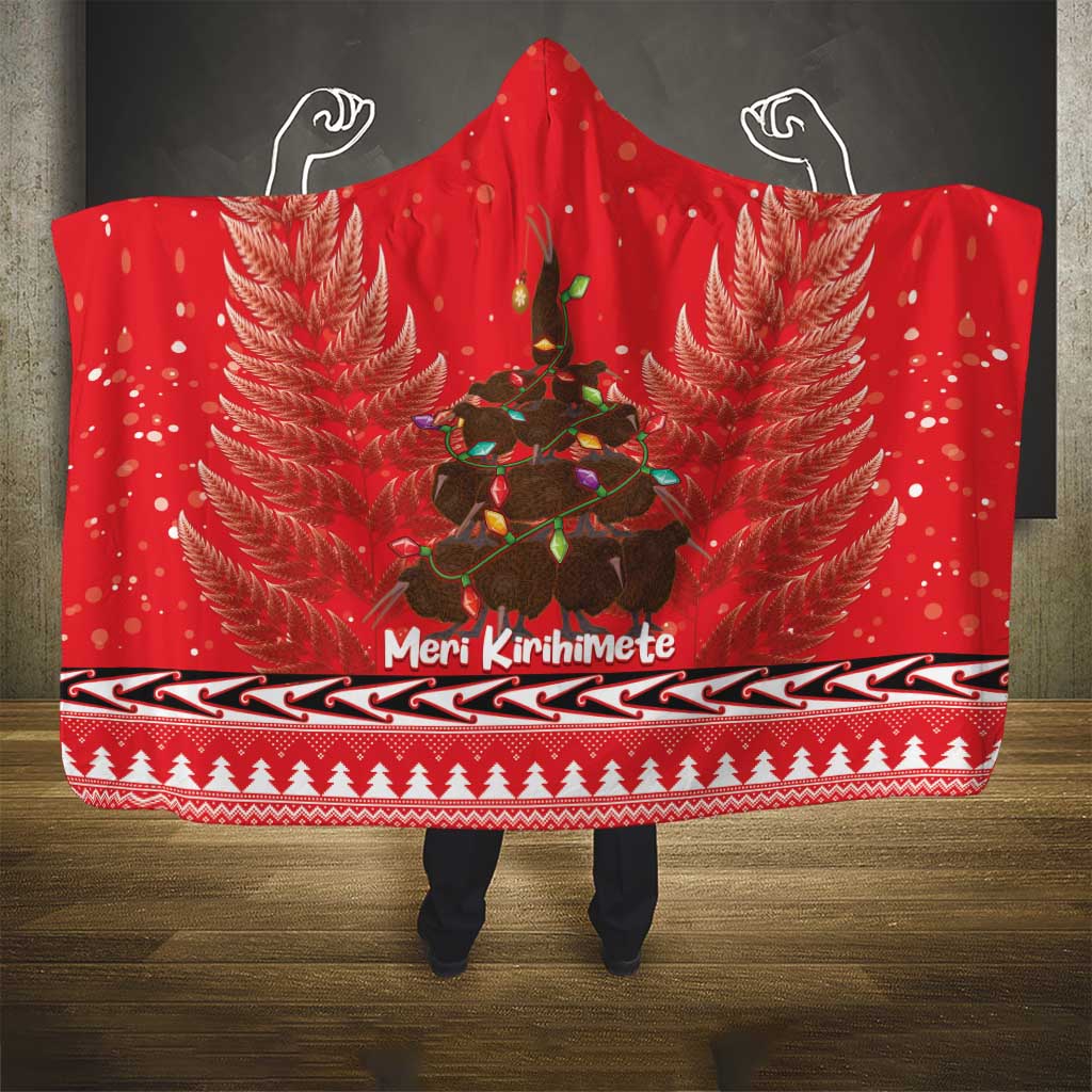 Kiwi New Zealand Christmas Hooded Blanket Meri Kirihimete Silver Fern - Red Color LT14 - Polynesian Pride