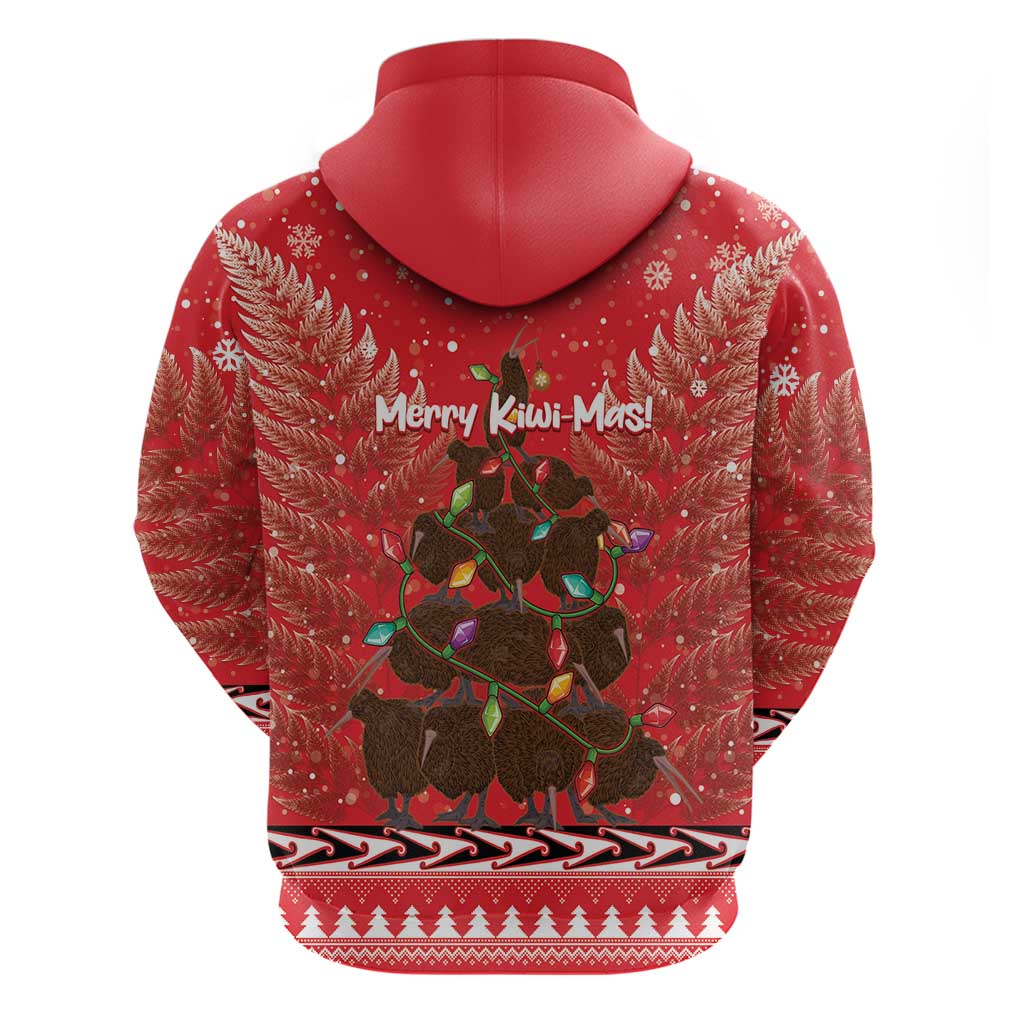 Kiwi New Zealand Christmas Hoodie Meri Kirihimete Silver Fern - Red Color LT14 - Polynesian Pride