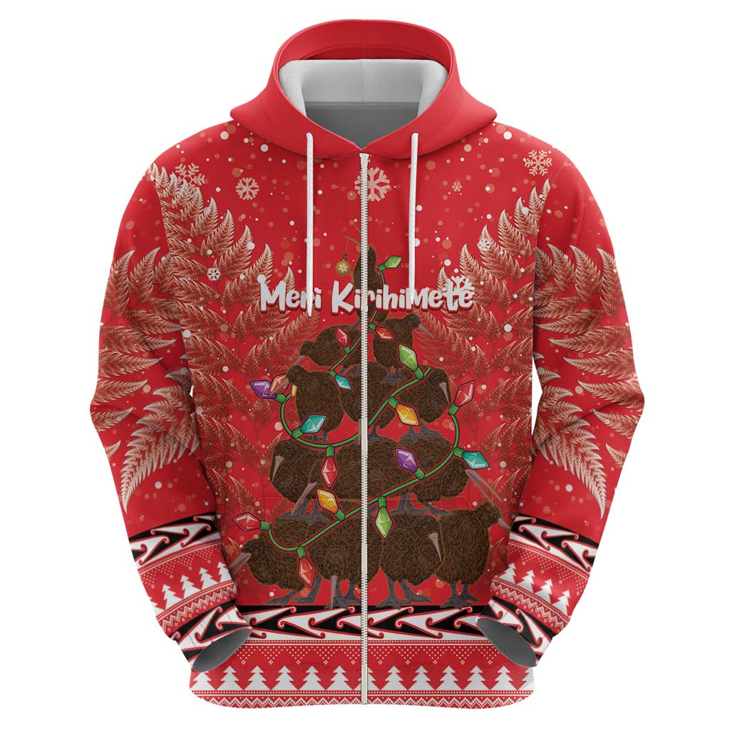 Kiwi New Zealand Christmas Hoodie Meri Kirihimete Silver Fern - Red Color LT14 - Polynesian Pride