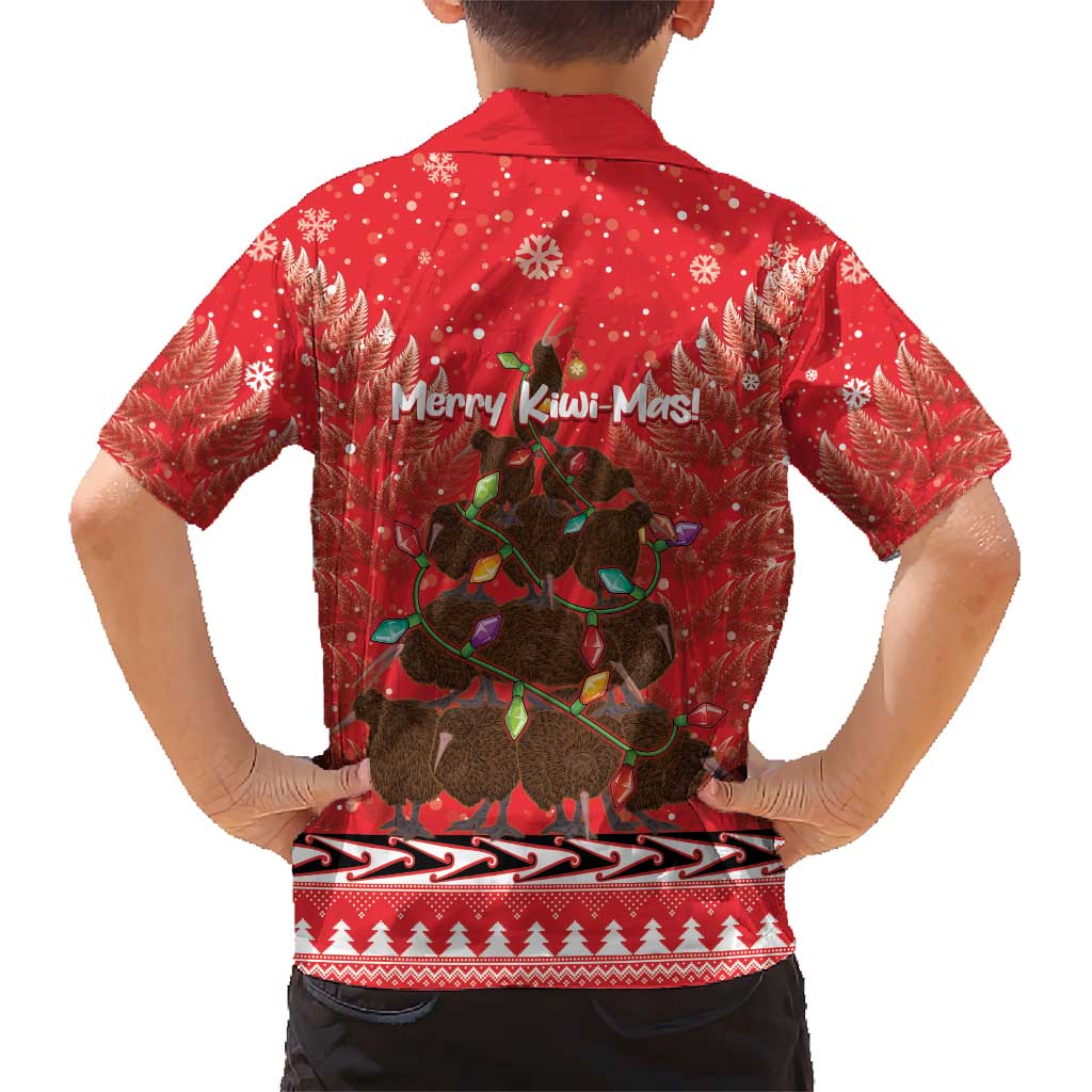 Kiwi New Zealand Christmas Kid Hawaiian Shirt Meri Kirihimete Silver Fern - Red Color LT14 - Polynesian Pride