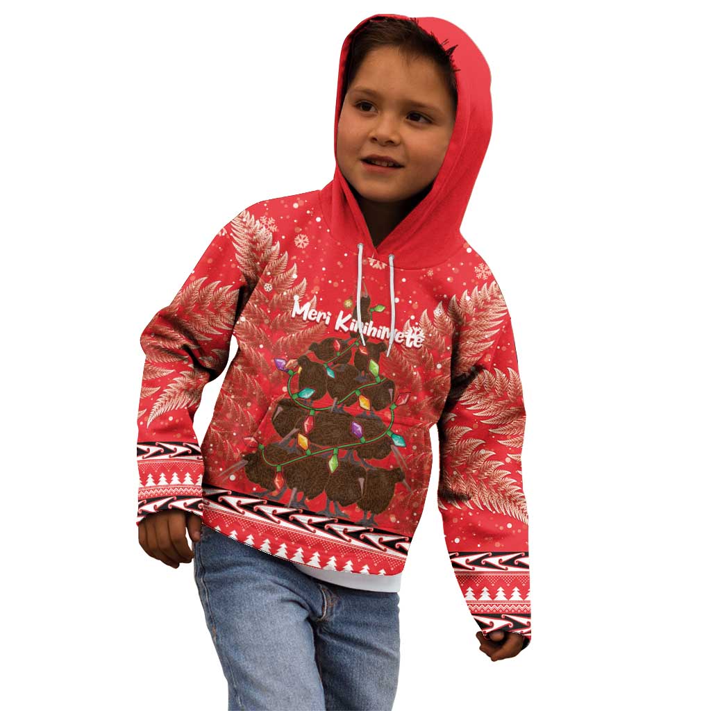 Kiwi New Zealand Christmas Kid Hoodie Meri Kirihimete Silver Fern - Red Color LT14 - Polynesian Pride