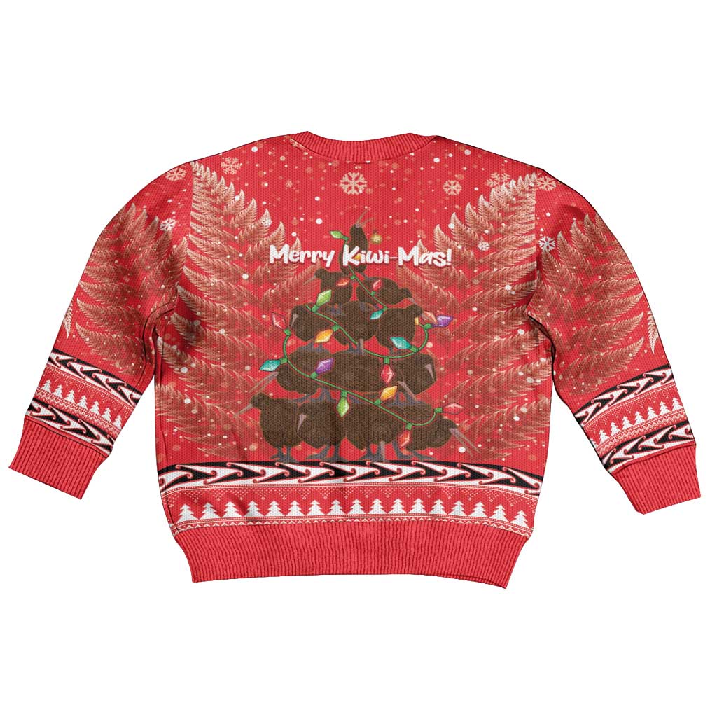 Kiwi New Zealand Christmas Kid Ugly Christmas Sweater Meri Kirihimete Silver Fern - Red Color LT14 - Polynesian Pride