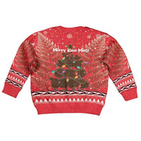 Kiwi New Zealand Christmas Kid Ugly Christmas Sweater Meri Kirihimete Silver Fern - Red Color LT14 - Polynesian Pride
