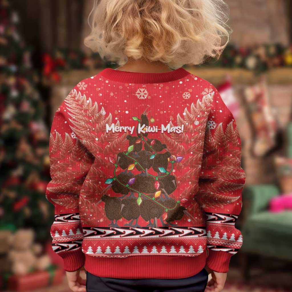 Kiwi New Zealand Christmas Kid Ugly Christmas Sweater Meri Kirihimete Silver Fern - Red Color LT14 - Polynesian Pride
