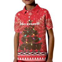Kiwi New Zealand Christmas Kid Polo Shirt Meri Kirihimete Silver Fern - Red Color LT14 Kid Red - Polynesian Pride