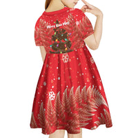 Kiwi New Zealand Christmas Kid Short Sleeve Dress Meri Kirihimete Silver Fern - Red Color LT14 - Polynesian Pride