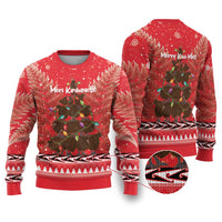 Kiwi New Zealand Christmas Ugly Christmas Sweater Meri Kirihimete Silver Fern - Red Color LT14 Red - Polynesian Pride