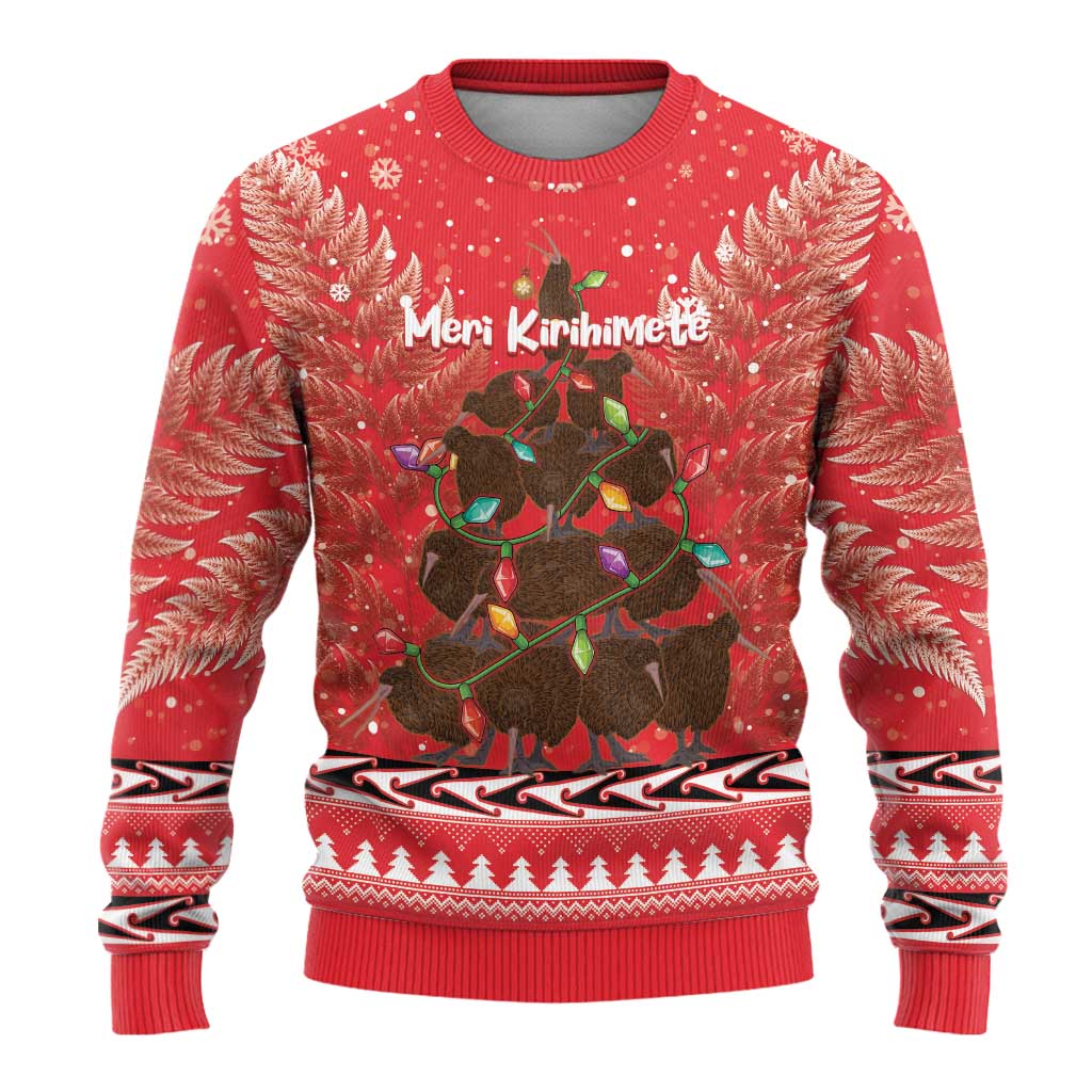 Kiwi New Zealand Christmas Ugly Christmas Sweater Meri Kirihimete Silver Fern - Red Color LT14 - Polynesian Pride