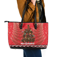 Kiwi New Zealand Christmas Leather Tote Bag Meri Kirihimete Silver Fern - Red Color LT14 - Polynesian Pride
