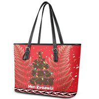 Kiwi New Zealand Christmas Leather Tote Bag Meri Kirihimete Silver Fern - Red Color LT14 - Polynesian Pride