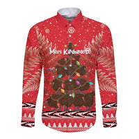 Kiwi New Zealand Christmas Long Sleeve Button Shirt Meri Kirihimete Silver Fern - Red Color LT14 Unisex Red - Polynesian Pride