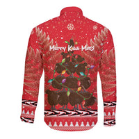 Kiwi New Zealand Christmas Long Sleeve Button Shirt Meri Kirihimete Silver Fern - Red Color LT14 - Polynesian Pride