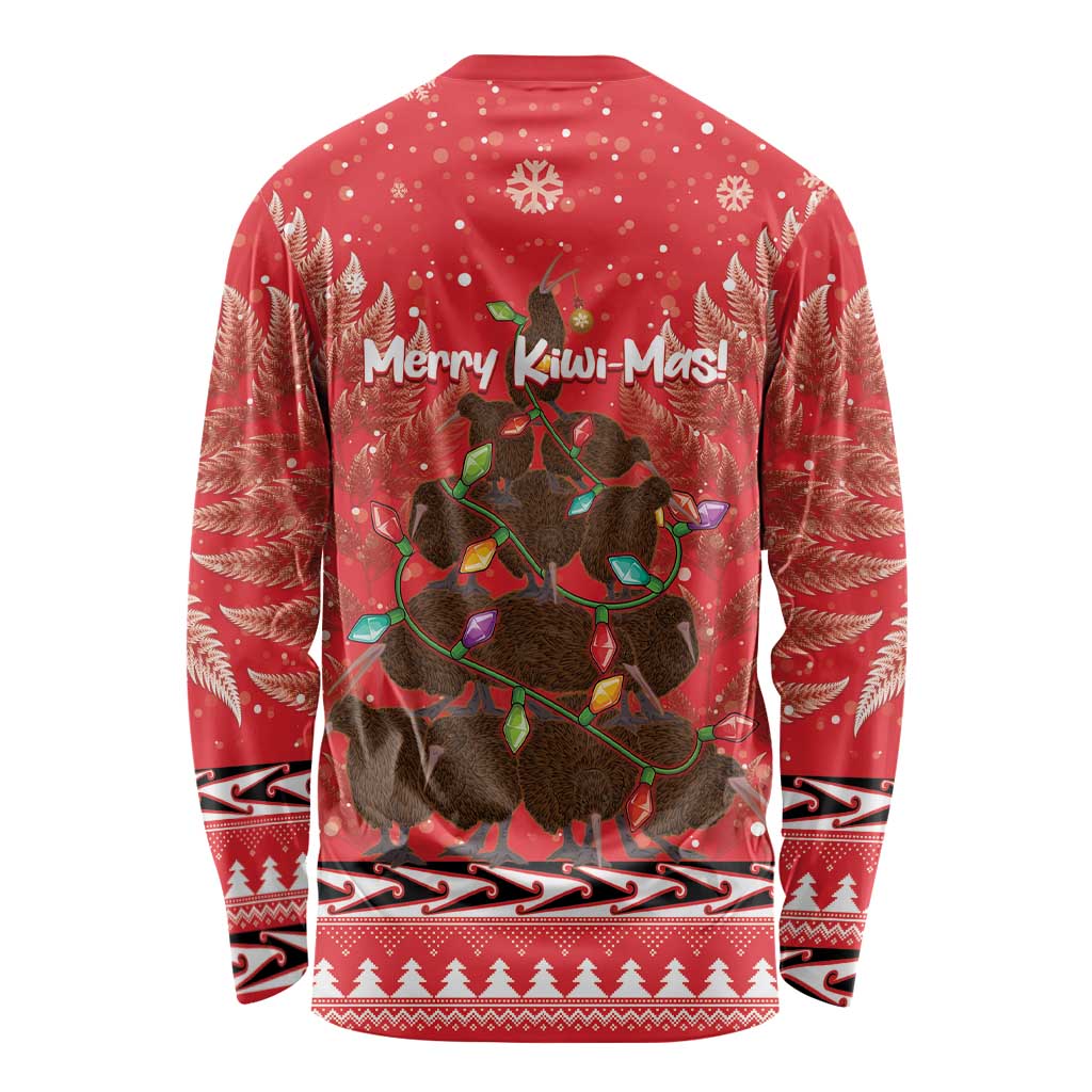 Kiwi New Zealand Christmas Long Sleeve Shirt Meri Kirihimete Silver Fern - Red Color LT14 - Polynesian Pride