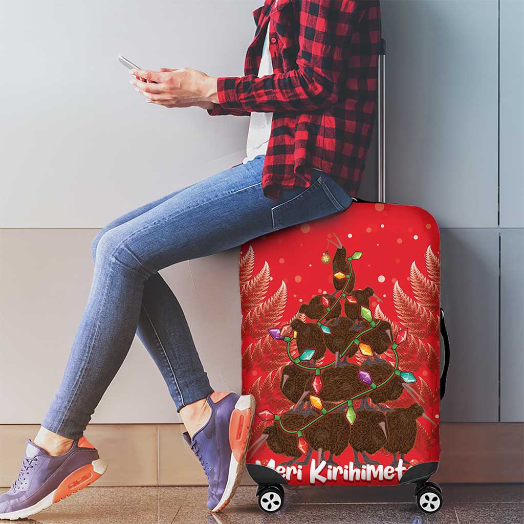 Kiwi New Zealand Christmas Luggage Cover Meri Kirihimete Silver Fern - Red Color LT14 - Polynesian Pride