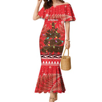 Kiwi New Zealand Christmas Mermaid Dress Meri Kirihimete Silver Fern - Red Color LT14 Women Red - Polynesian Pride