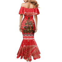 Kiwi New Zealand Christmas Mermaid Dress Meri Kirihimete Silver Fern - Red Color LT14 - Polynesian Pride