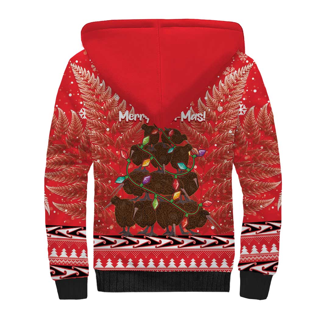 Kiwi New Zealand Christmas Sherpa Hoodie Meri Kirihimete Silver Fern - Red Color LT14 - Polynesian Pride
