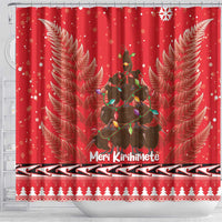 Kiwi New Zealand Christmas Shower Curtain Meri Kirihimete Silver Fern - Red Color LT14 - Polynesian Pride