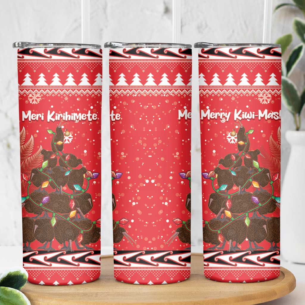 Kiwi New Zealand Christmas Skinny Tumbler Meri Kirihimete Silver Fern - Red Color LT14 - Polynesian Pride