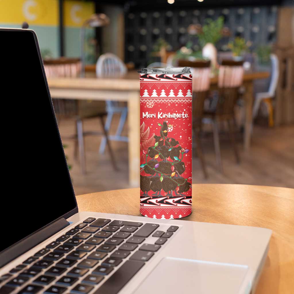 Kiwi New Zealand Christmas Skinny Tumbler Meri Kirihimete Silver Fern - Red Color LT14 - Polynesian Pride