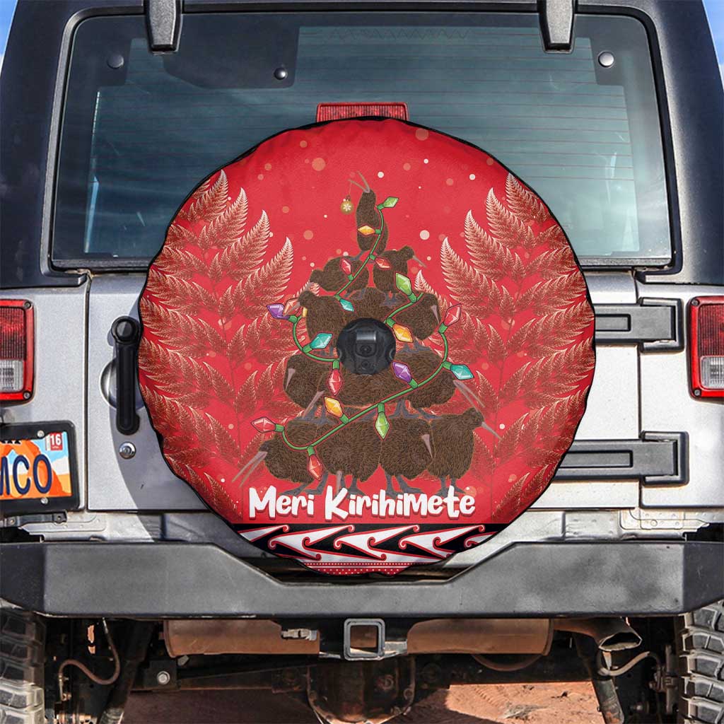 Kiwi New Zealand Christmas Spare Tire Cover Meri Kirihimete Silver Fern - Red Color LT14 Red - Polynesian Pride
