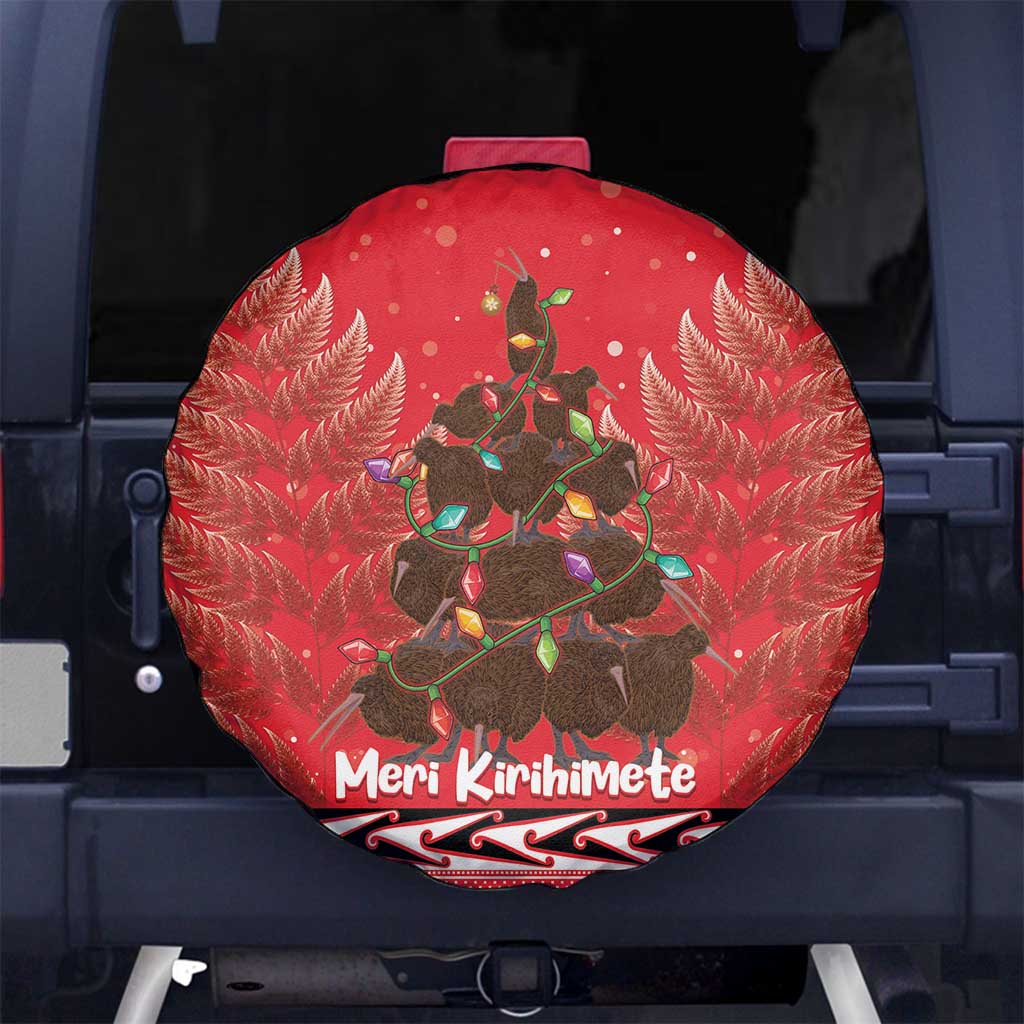 Kiwi New Zealand Christmas Spare Tire Cover Meri Kirihimete Silver Fern - Red Color LT14 - Polynesian Pride