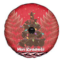 Kiwi New Zealand Christmas Spare Tire Cover Meri Kirihimete Silver Fern - Red Color LT14 - Polynesian Pride