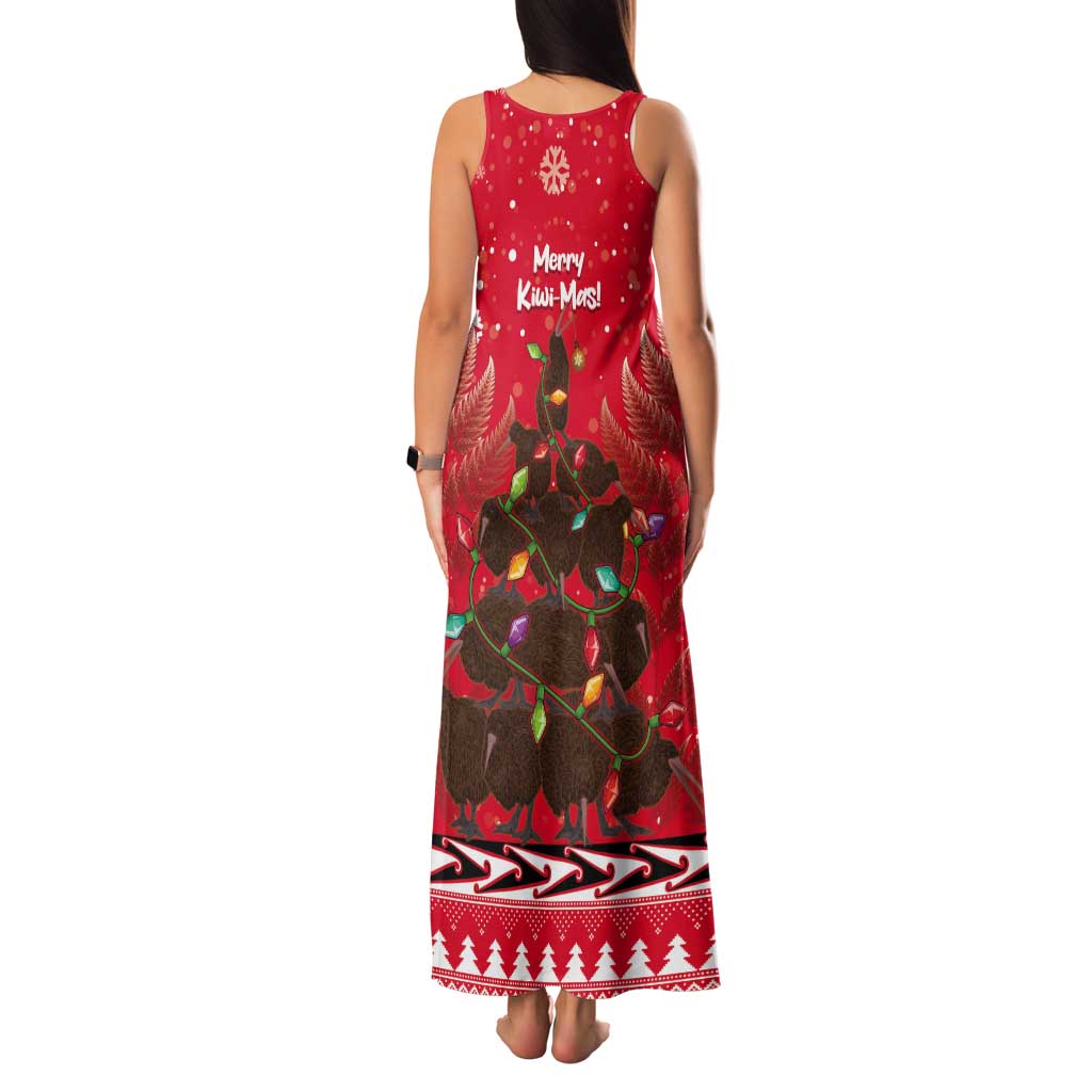 Kiwi New Zealand Christmas Tank Maxi Dress Meri Kirihimete Silver Fern - Red Color LT14 - Polynesian Pride