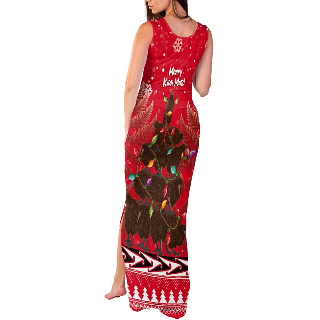 Kiwi New Zealand Christmas Tank Maxi Dress Meri Kirihimete Silver Fern - Red Color LT14 - Polynesian Pride