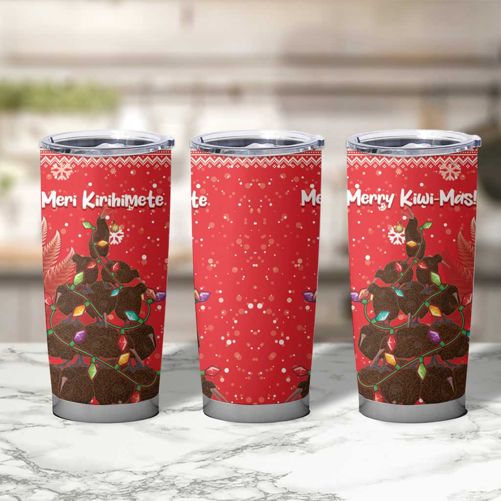 Kiwi New Zealand Christmas Tumbler Cup Meri Kirihimete Silver Fern - Red Color LT14 - Polynesian Pride