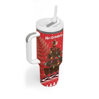 Kiwi New Zealand Christmas Tumbler With Handle Meri Kirihimete Silver Fern - Red Color LT14 - Polynesian Pride