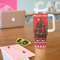 Kiwi New Zealand Christmas Tumbler With Handle Meri Kirihimete Silver Fern - Red Color LT14 - Polynesian Pride