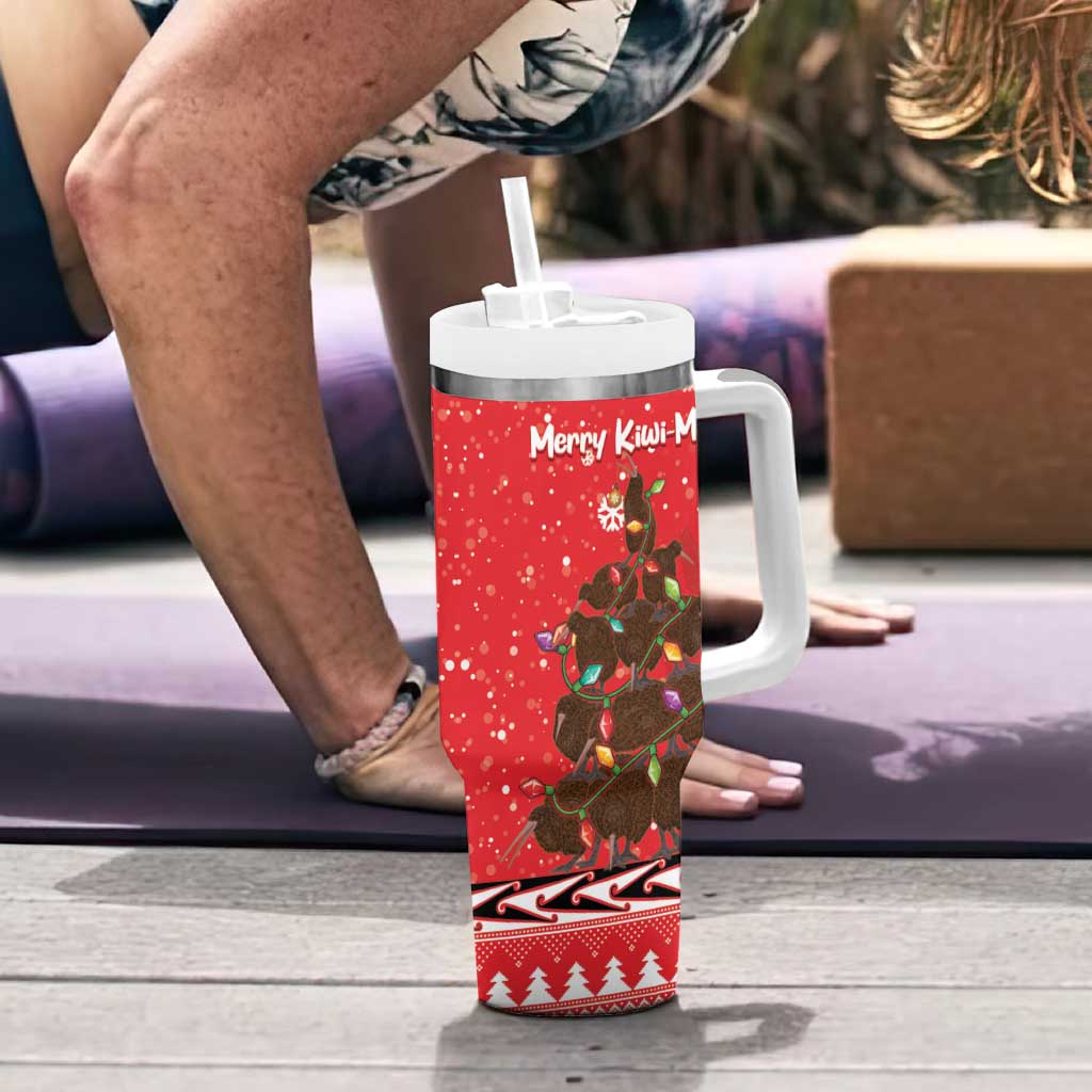 Kiwi New Zealand Christmas Tumbler With Handle Meri Kirihimete Silver Fern - Red Color LT14 - Polynesian Pride